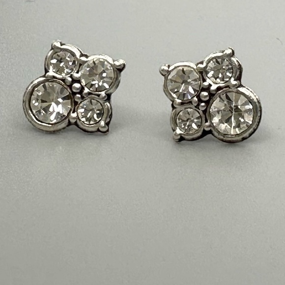 Sterling Silver Antique Style Cluster Stud Earrings with Crystals - Picture 5 of 10